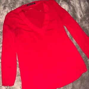 Zara Red Fitted 3/4 Sleeve Blouse